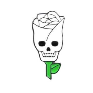 White Skull Rose Pin Brooch